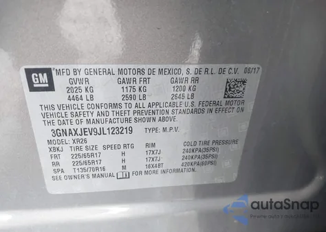 2018 Chevrolet Equinox Lt from USA, damaged, VIN 3GNAXJEV9JL123219